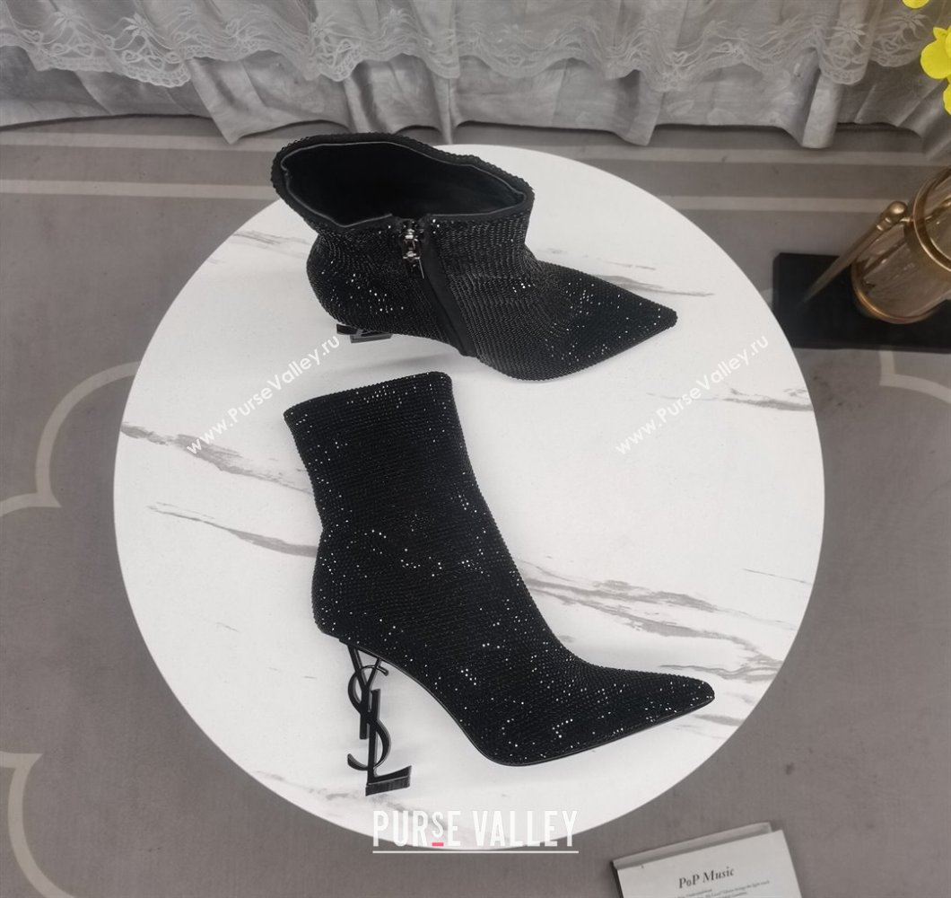 Saint Laurent YSL Heel Crystal Allover Ankle Boots8.5cm Black 2023 ysl09112 (KL-23091162)