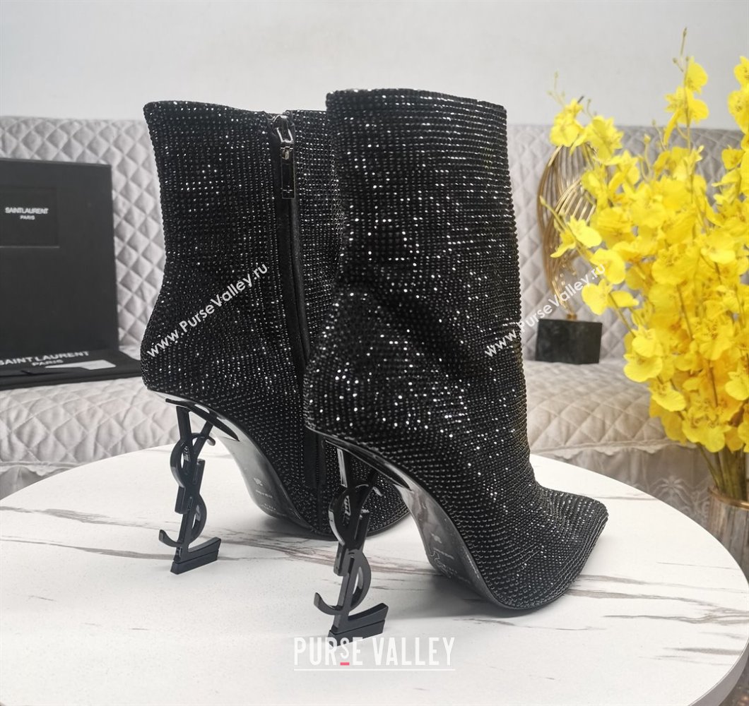 Saint Laurent YSL Heel Crystal Allover Ankle Boots8.5cm Black 2023 ysl09112 (KL-23091162)