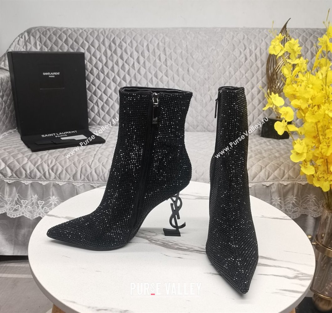 Saint Laurent YSL Heel Crystal Allover Ankle Boots8.5cm Black 2023 ysl09112 (KL-23091162)