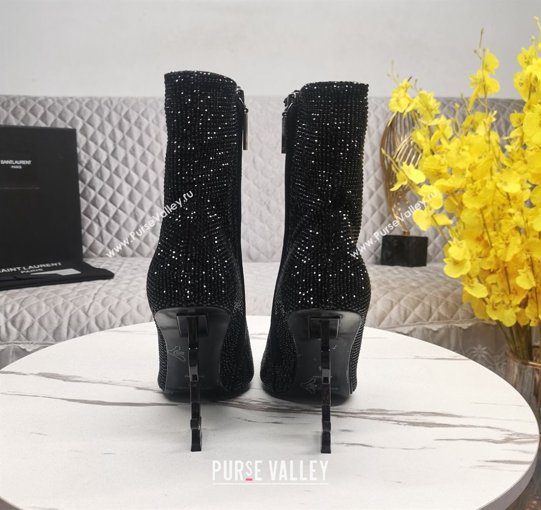 Saint Laurent YSL Heel Crystal Allover Ankle Boots8.5cm Black 2023 ysl09112 (KL-23091162)