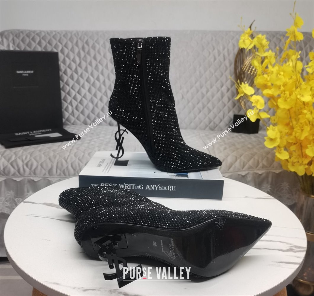 Saint Laurent YSL Heel Crystal Allover Ankle Boots8.5cm Black 2023 ysl09112 (KL-23091162)