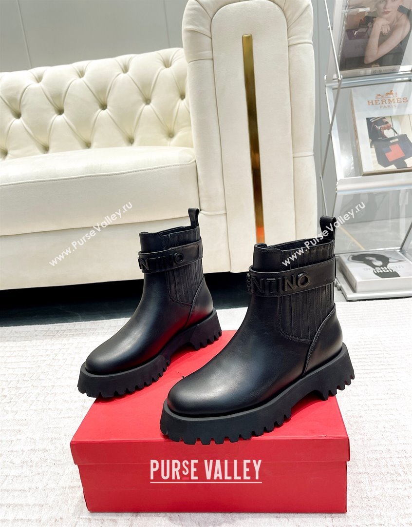 Valentino Calfskin Ankle Boots with Logo Strap Black 2023 VLTN09112 (XL-230910116)