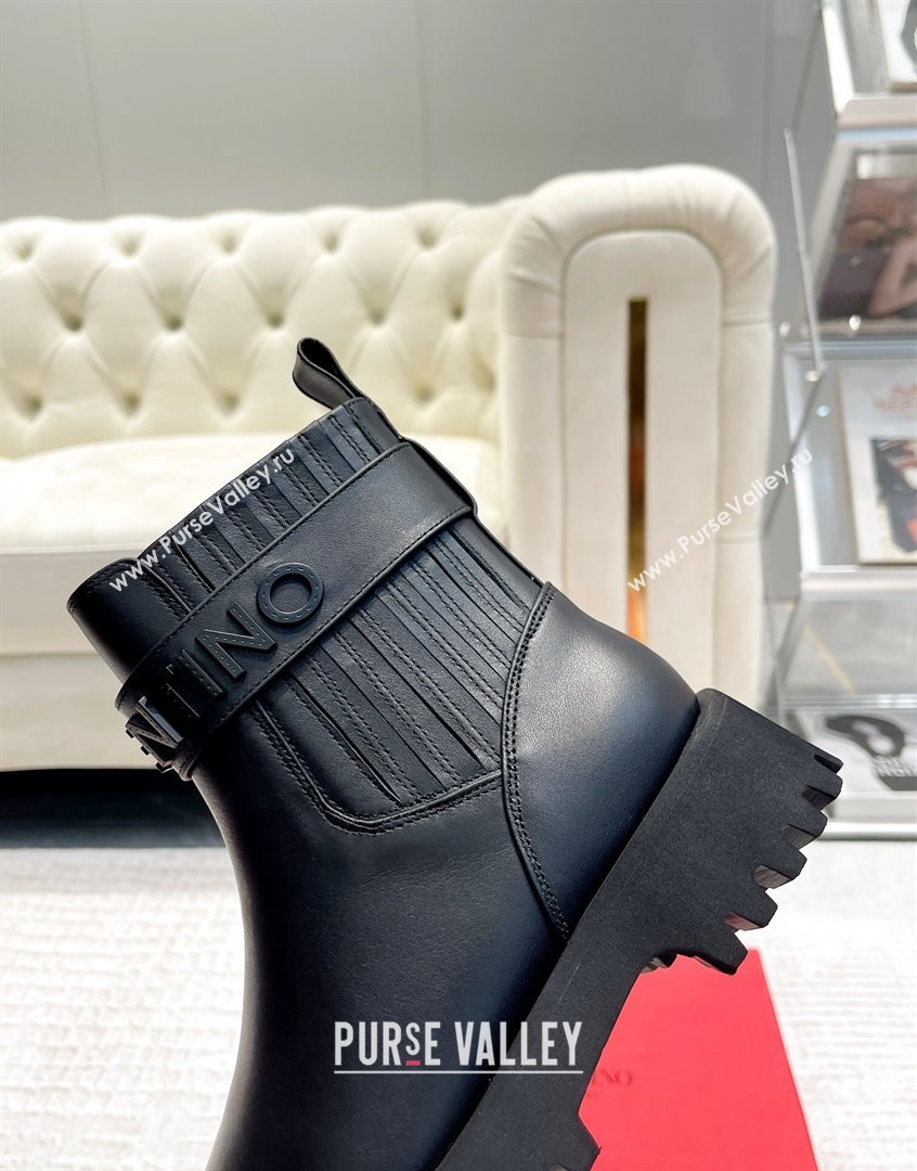 Valentino Calfskin Ankle Boots with Logo Strap Black 2023 VLTN09112 (XL-230910116)
