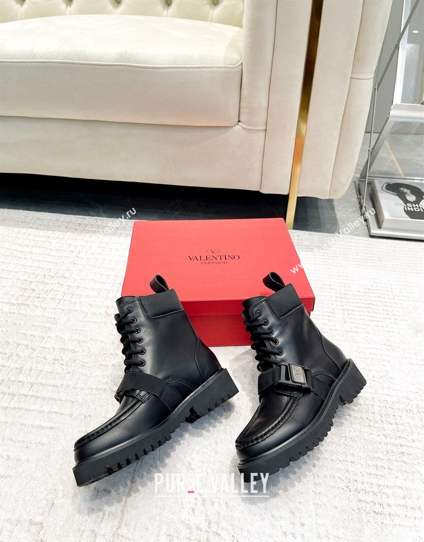 Valentino Calfskin Ankle Boots with Buckle Strap Black 2023 VLTN09112 (XL-230910117)