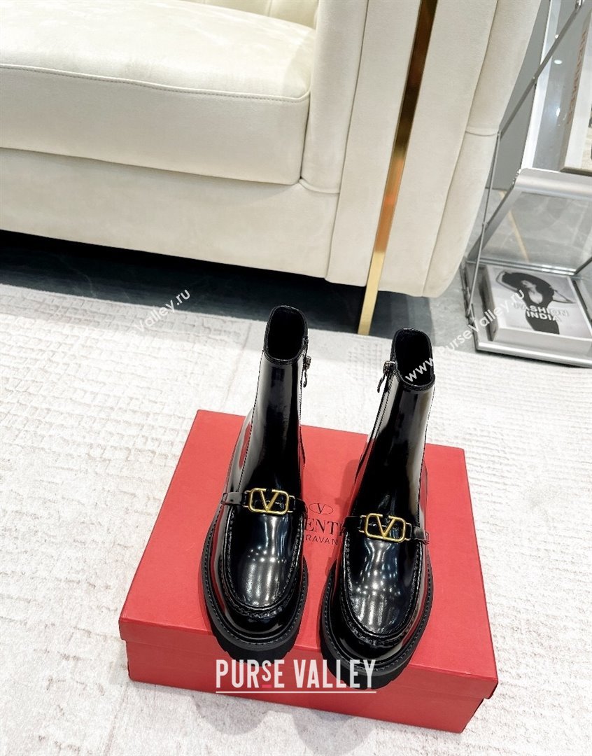 Valentino VLogo Shiny Calfskin Ankle Boots Black 2023 VLTN09112 (XL-230910119)