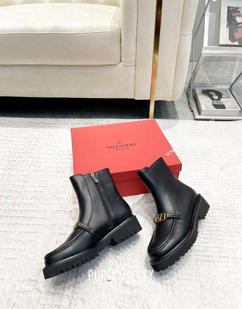 Valentino VLogo Calfskin Leather Ankle Boots Black 2023 VLTN09112 (XL-230910120)