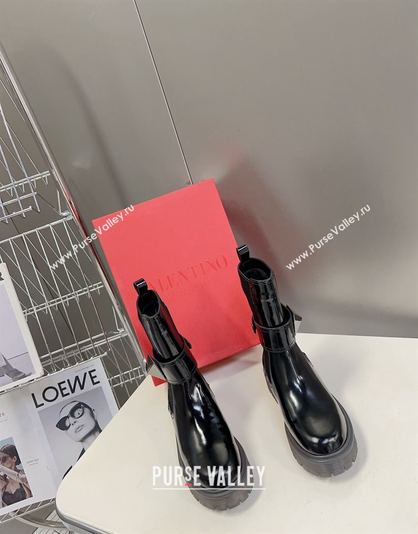 Valentino One Stud Beatle Ankle Boots in Shiny Calfskin Black 2023 VLTN09113 (MD-230910123)