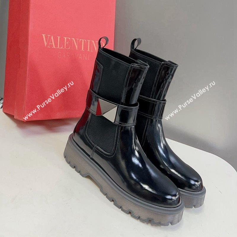 Valentino One Stud Beatle Ankle Boots in Shiny Calfskin Black 2023 VLTN09113 (MD-230910123)