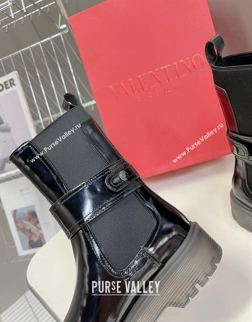 Valentino One Stud Beatle Ankle Boots in Shiny Calfskin Black 2023 VLTN09113 (MD-230910123)