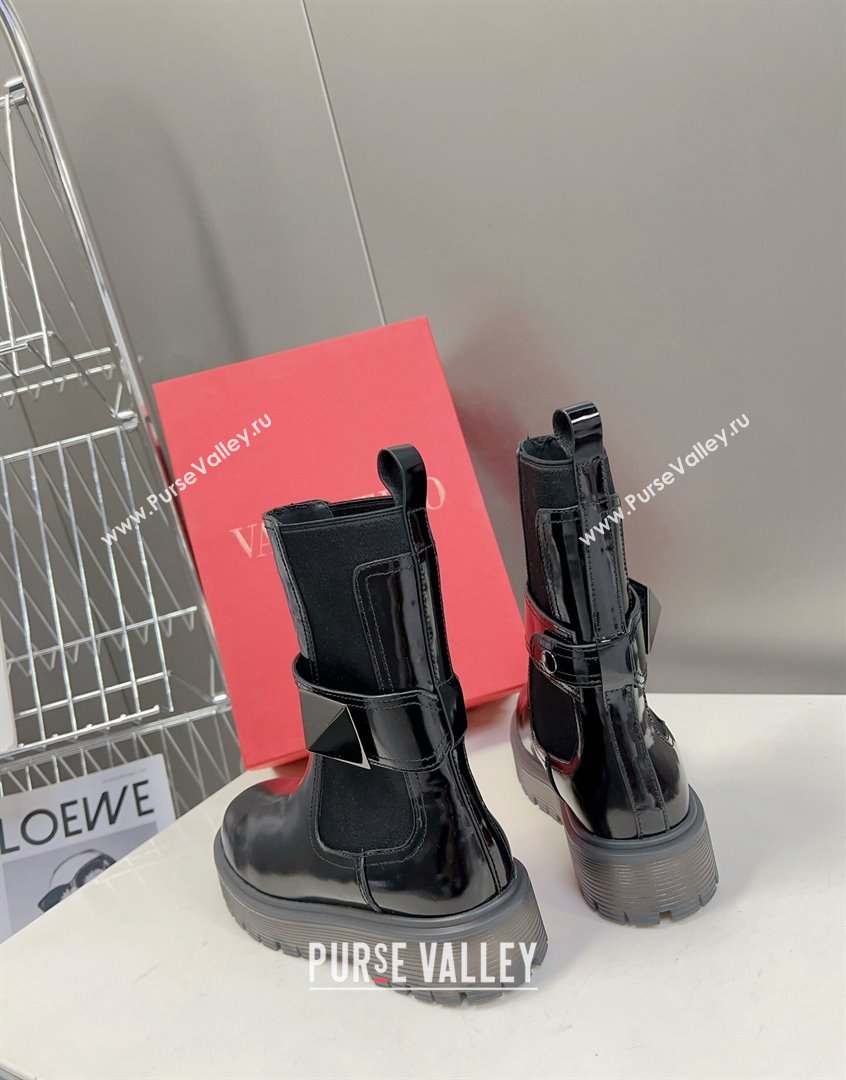 Valentino One Stud Beatle Ankle Boots in Shiny Calfskin Black 2023 VLTN09113 (MD-230910123)