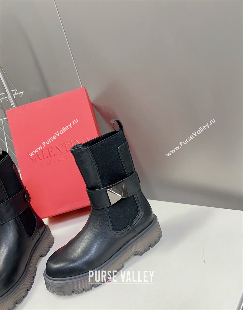 Valentino One Stud Beatle Ankle Boots in Calfskin Leather Black 2023 VLTN09113 (MD-230910124)