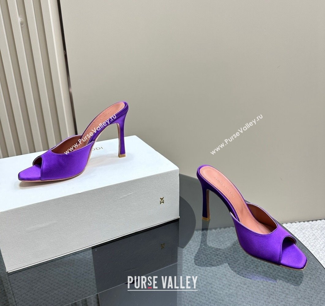 Amina Muaddi Alexa Glass Slide Sandals 10.5cm in Satin Purple 2023 AM09112 (MD-23091175)