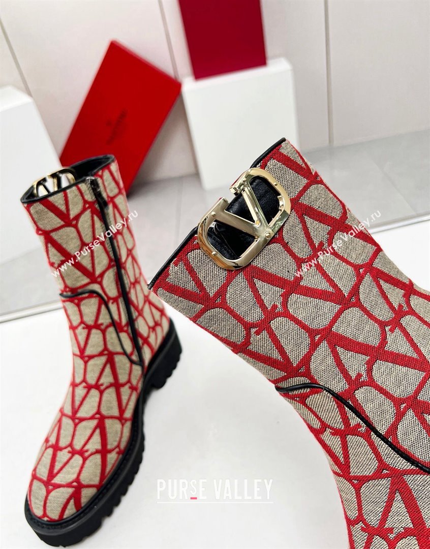 Valentino VLogo Type Ankle Boots in Toile Iconographe Fabric Red 2023 VLTN09111 (MD-230910113)