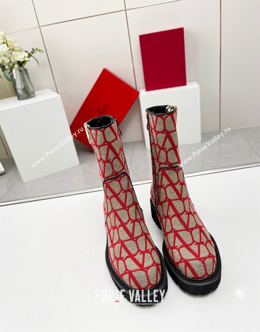 Valentino VLogo Type Ankle Boots in Toile Iconographe Fabric Red 2023 VLTN09111 (MD-230910113)