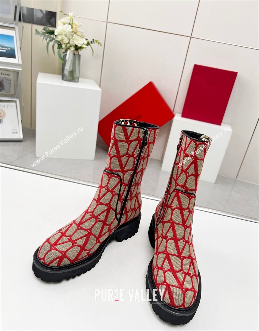 Valentino VLogo Type Ankle Boots in Toile Iconographe Fabric Red 2023 VLTN09111 (MD-230910113)