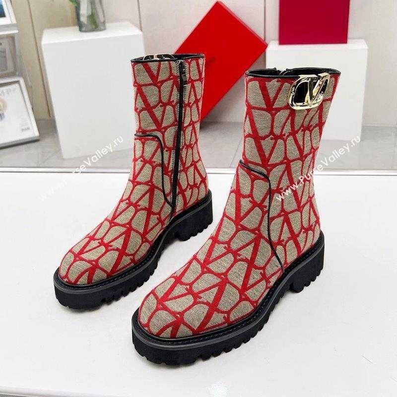 Valentino VLogo Type Ankle Boots in Toile Iconographe Fabric Red 2023 VLTN09111 (MD-230910113)