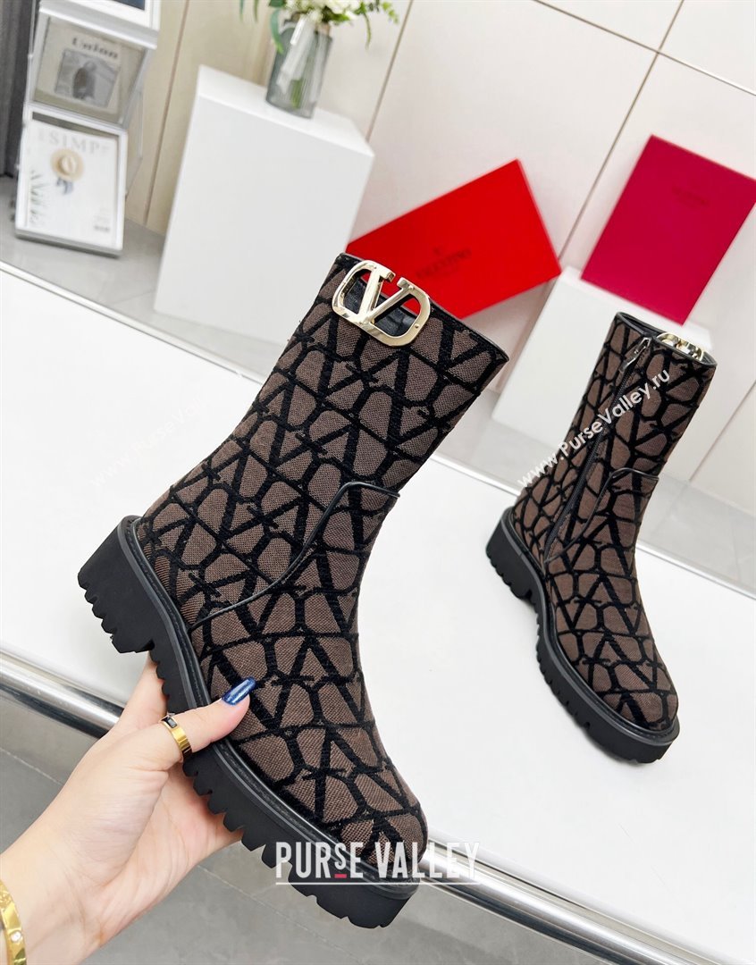 Valentino VLogo Type Ankle Boots in Toile Iconographe Fabric Brown 2023 VLTN09111 (MD-230910114)