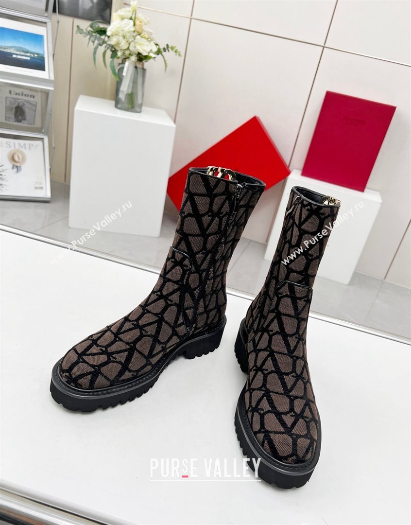 Valentino VLogo Type Ankle Boots in Toile Iconographe Fabric Brown 2023 VLTN09111 (MD-230910114)