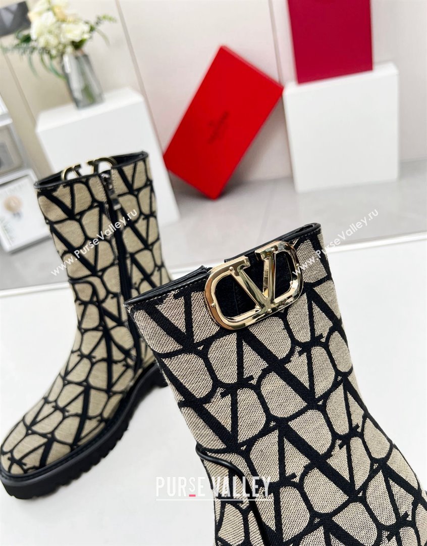Valentino VLogo Type Ankle Boots in Toile Iconographe Fabric Beige 2023 VLTN09111 (MD-230910115)