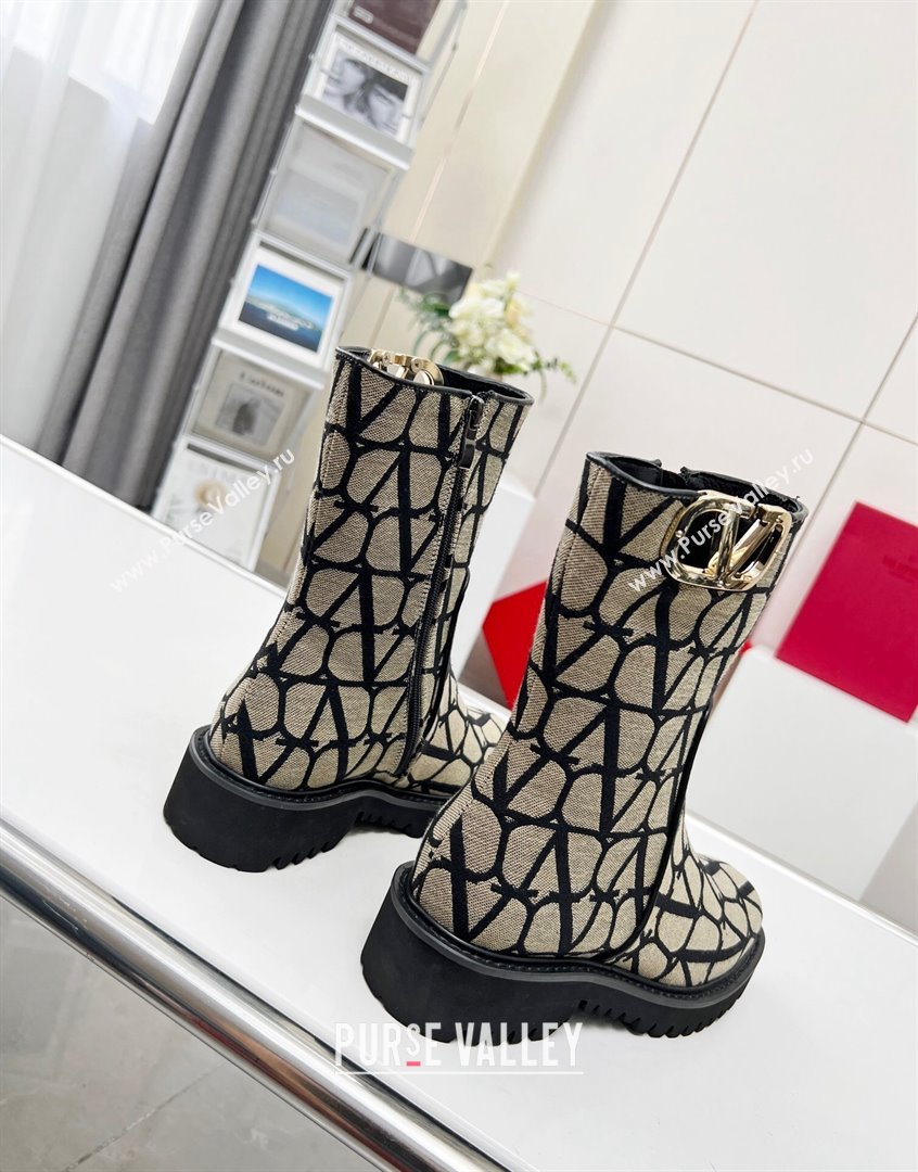 Valentino VLogo Type Ankle Boots in Toile Iconographe Fabric Beige 2023 VLTN09111 (MD-230910115)