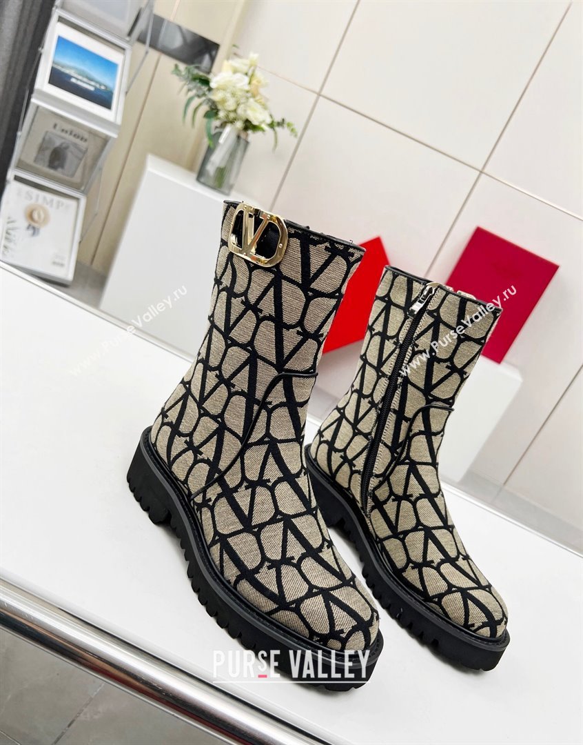 Valentino VLogo Type Ankle Boots in Toile Iconographe Fabric Beige 2023 VLTN09111 (MD-230910115)