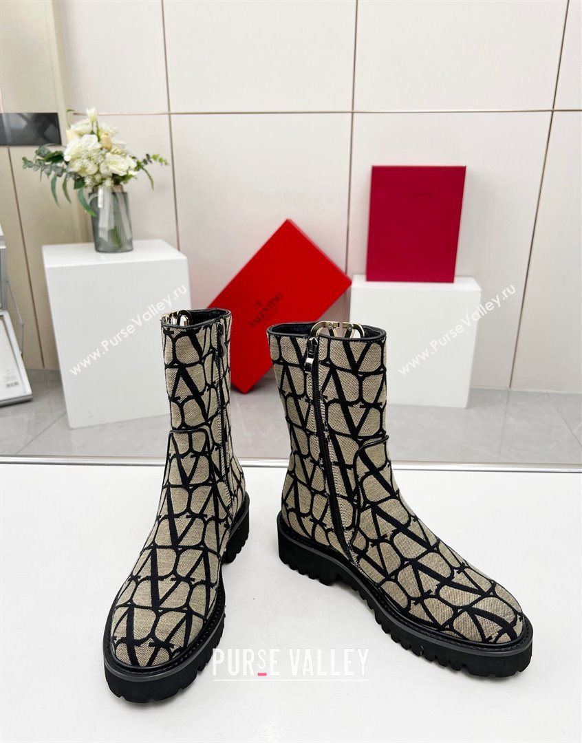 Valentino VLogo Type Ankle Boots in Toile Iconographe Fabric Beige 2023 VLTN09111 (MD-230910115)