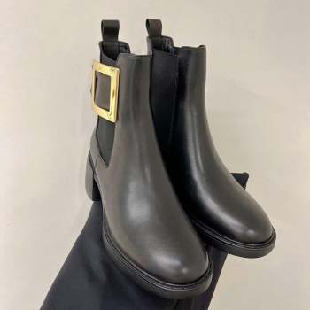 Roger Vivier Viv Rangers Metal Buckle Chelsea Boots 6cm in Leather Black 2023 RV09111 (ZN-23091187)