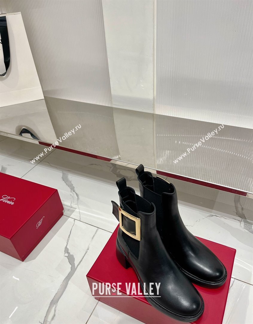 Roger Vivier Viv Rangers Metal Buckle Chelsea Boots 6cm in Leather Black 2023 RV09111 (ZN-23091187)