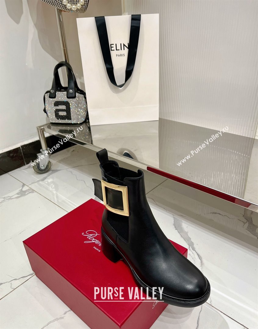 Roger Vivier Viv Rangers Metal Buckle Chelsea Boots 6cm in Leather Black 2023 RV09111 (ZN-23091187)