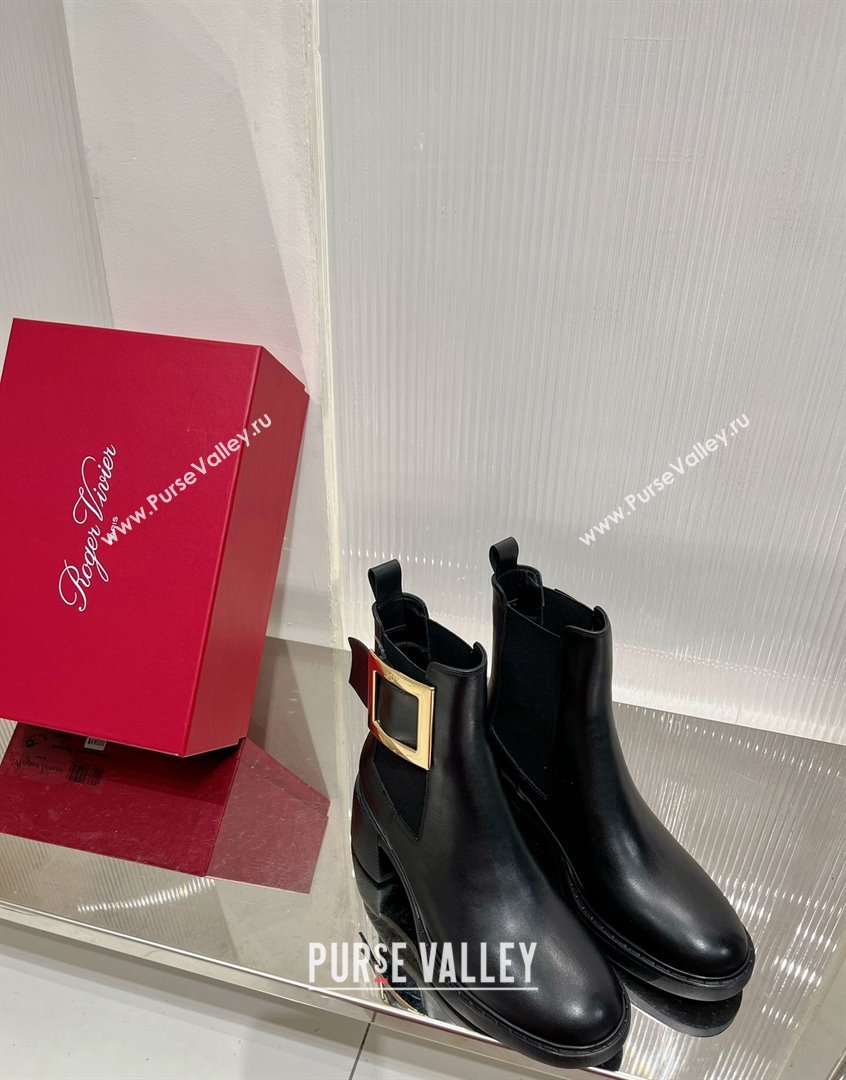 Roger Vivier Viv Rangers Metal Buckle Chelsea Boots 6cm in Leather Black 2023 RV09111 (ZN-23091187)