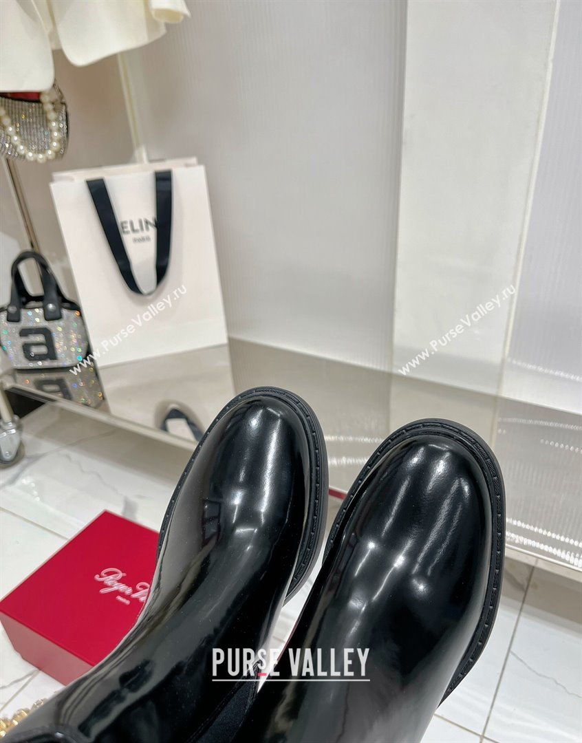 Roger Vivier Viv Rangers Strass Buckle Chelsea Boots 6cm in Patent Leather Black 2023 RV09111 (ZN-23091188)