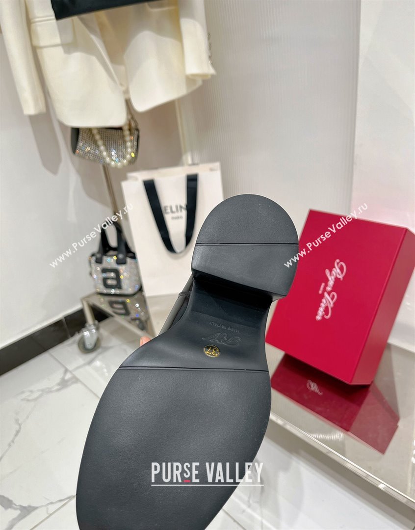 Roger Vivier Viv Rangers Strass Buckle Chelsea Boots 6cm in Patent Leather Black 2023 RV09111 (ZN-23091188)