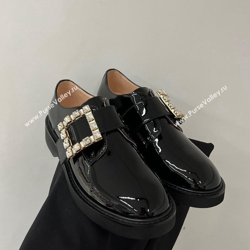 Roger Vivier Viv Rangers Strass Buckle Monkstraps Loafers in Patent Leather Black 2023 RV09111 (ZN-23091189)