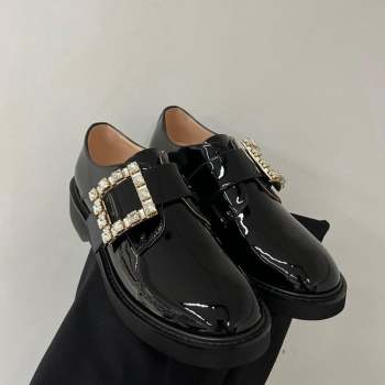 Roger Vivier Viv Rangers Strass Buckle Monkstraps Loafers in Patent Leather Black 2023 RV09111 (ZN-23091189)