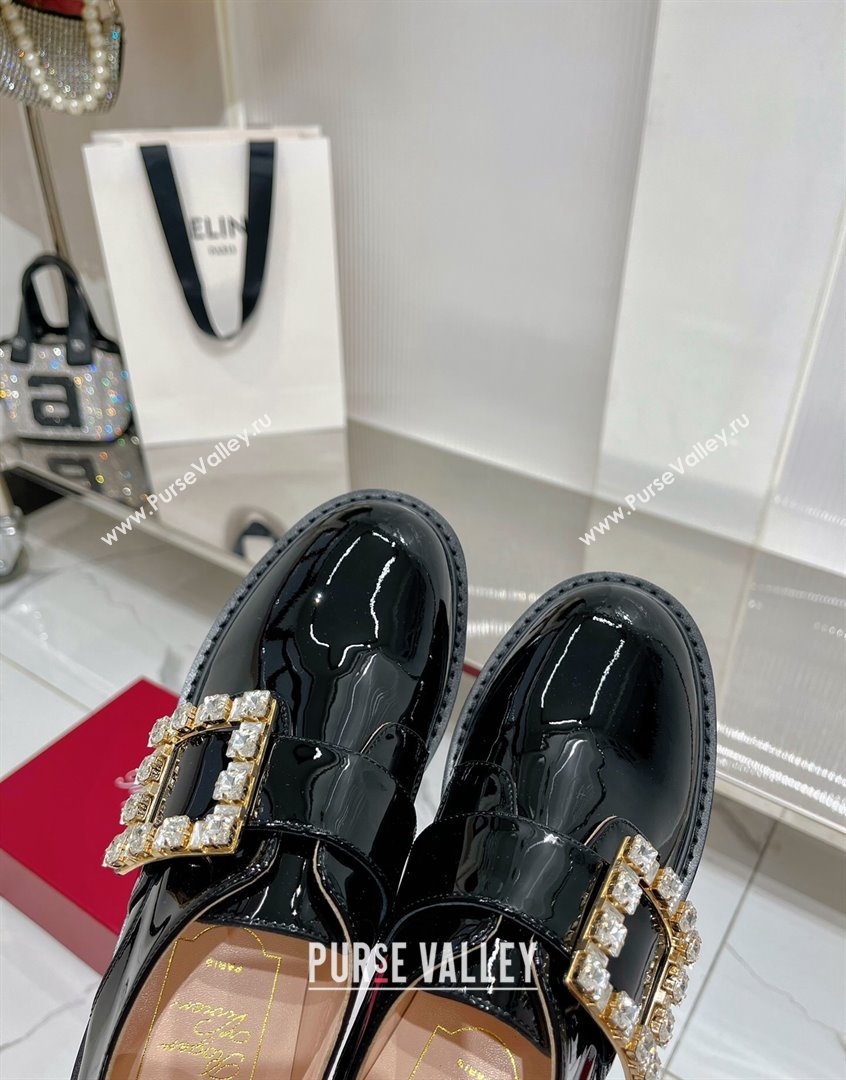 Roger Vivier Viv Rangers Strass Buckle Monkstraps Loafers in Patent Leather Black 2023 RV09111 (ZN-23091189)