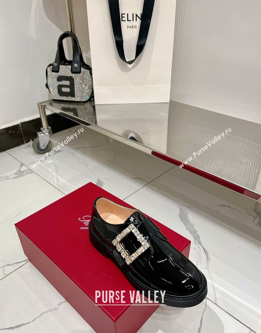 Roger Vivier Viv Rangers Strass Buckle Monkstraps Loafers in Patent Leather Black 2023 RV09111 (ZN-23091189)