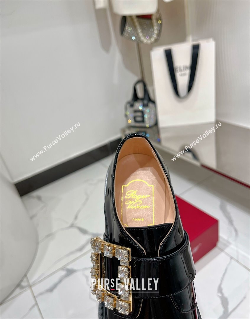 Roger Vivier Viv Rangers Strass Buckle Monkstraps Loafers in Patent Leather Black 2023 RV09111 (ZN-23091189)