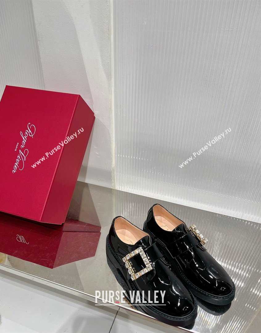 Roger Vivier Viv Rangers Strass Buckle Monkstraps Loafers in Patent Leather Black 2023 RV09111 (ZN-23091189)