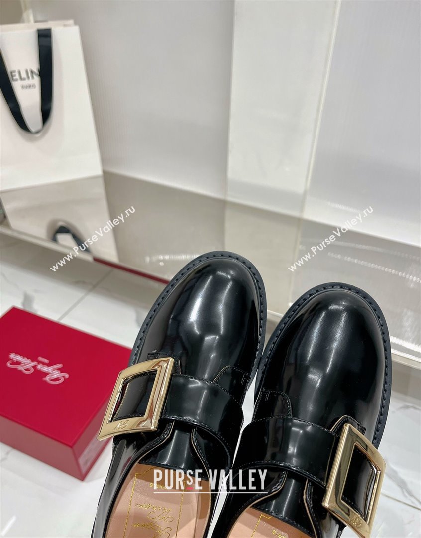 Roger Vivier Viv Rangers Metal Buckle Monkstraps Loafers in Shiny Leather Black 2023 RV09111 (ZN-23091190)