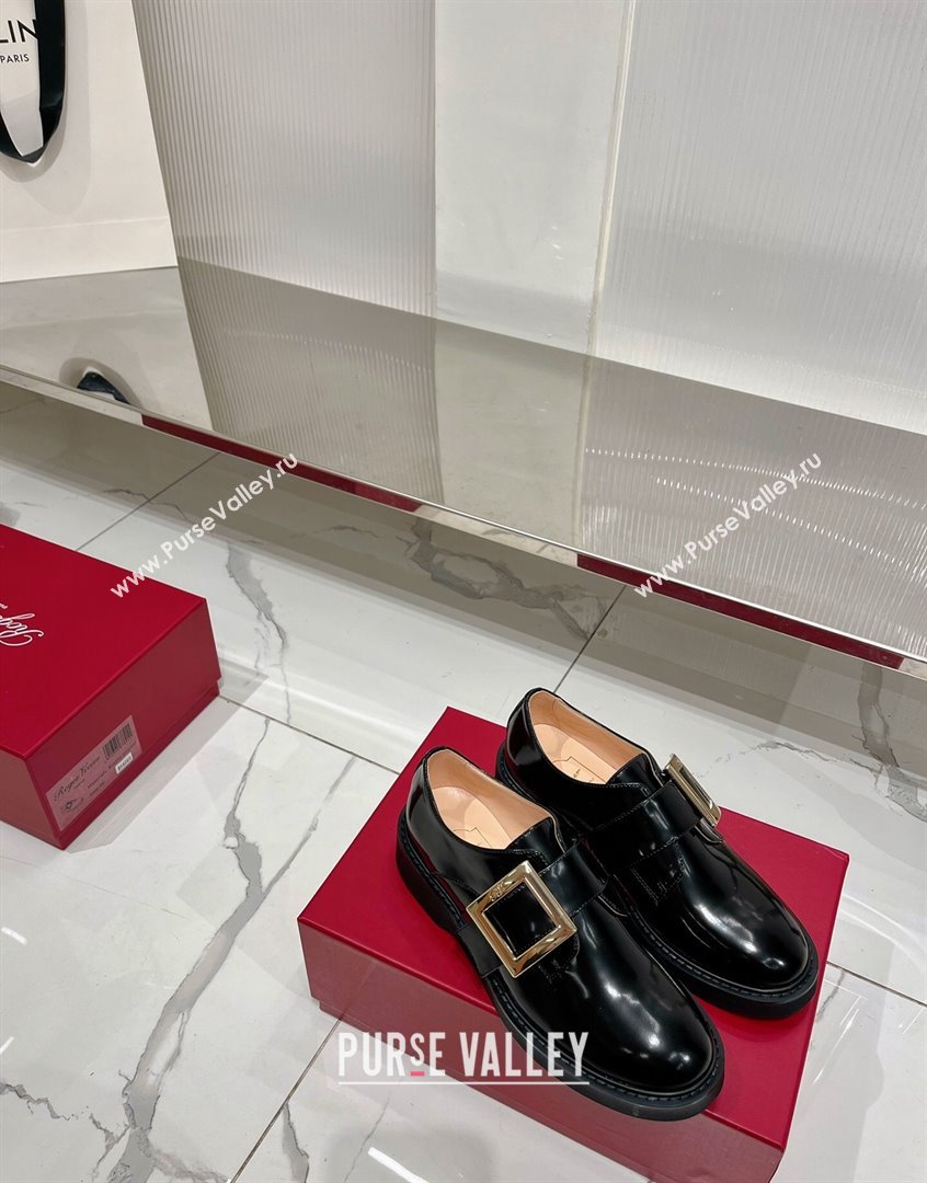 Roger Vivier Viv Rangers Metal Buckle Monkstraps Loafers in Shiny Leather Black 2023 RV09111 (ZN-23091190)