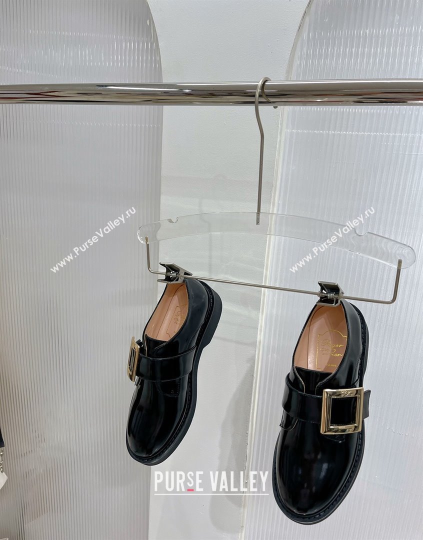 Roger Vivier Viv Rangers Metal Buckle Monkstraps Loafers in Shiny Leather Black 2023 RV09111 (ZN-23091190)