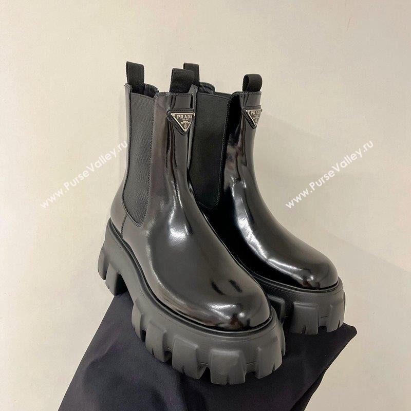 Prada Monolith Brushed Leather Ankle Boots 6cm Black 2023 PR09111 (ZN-23091195)