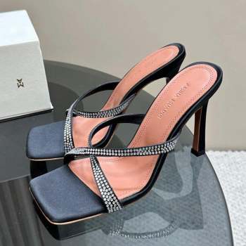 Amina Muaddi Adriana Crystal Slide Sandals 10.5cm in Satin Black 2023 AM09111 (MD-23091163)