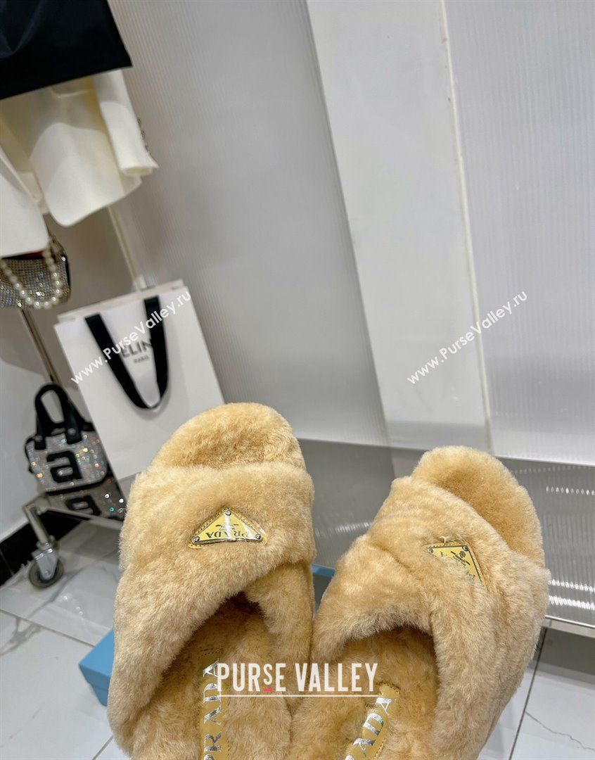 Prada Wool Flat Slide Sandals with Cross Strap Yellow 2023 PR09112 (ZN-23091199)