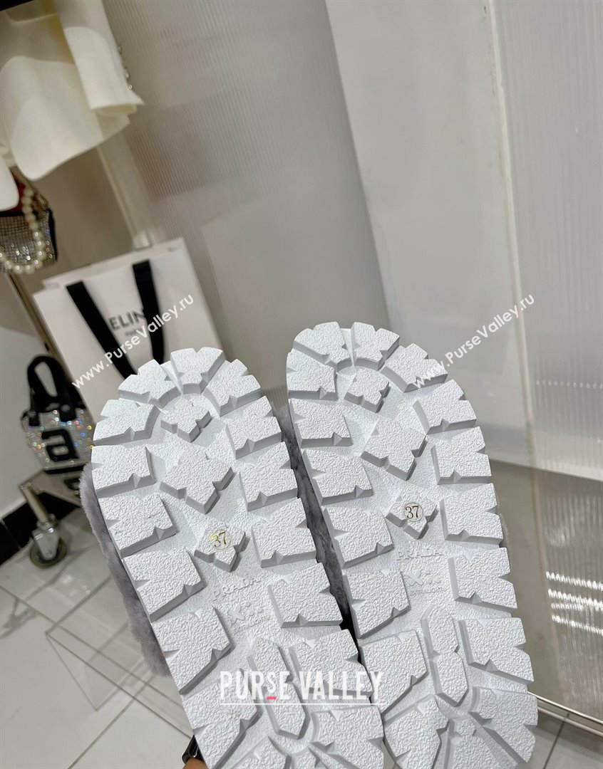 Prada Wool Flat Slide Sandals with Logo Grey 2023 PR09112 (ZN-230911106)