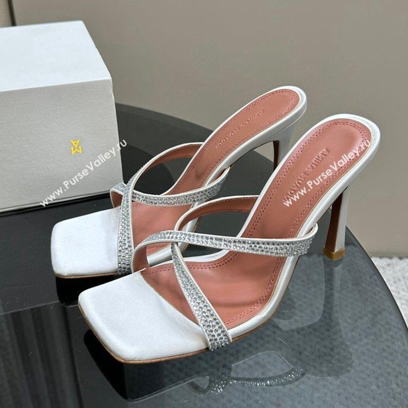 Amina Muaddi Adriana Crystal Slide Sandals 10.5cm in Satin White 2023 AM09111 (MD-23091164)