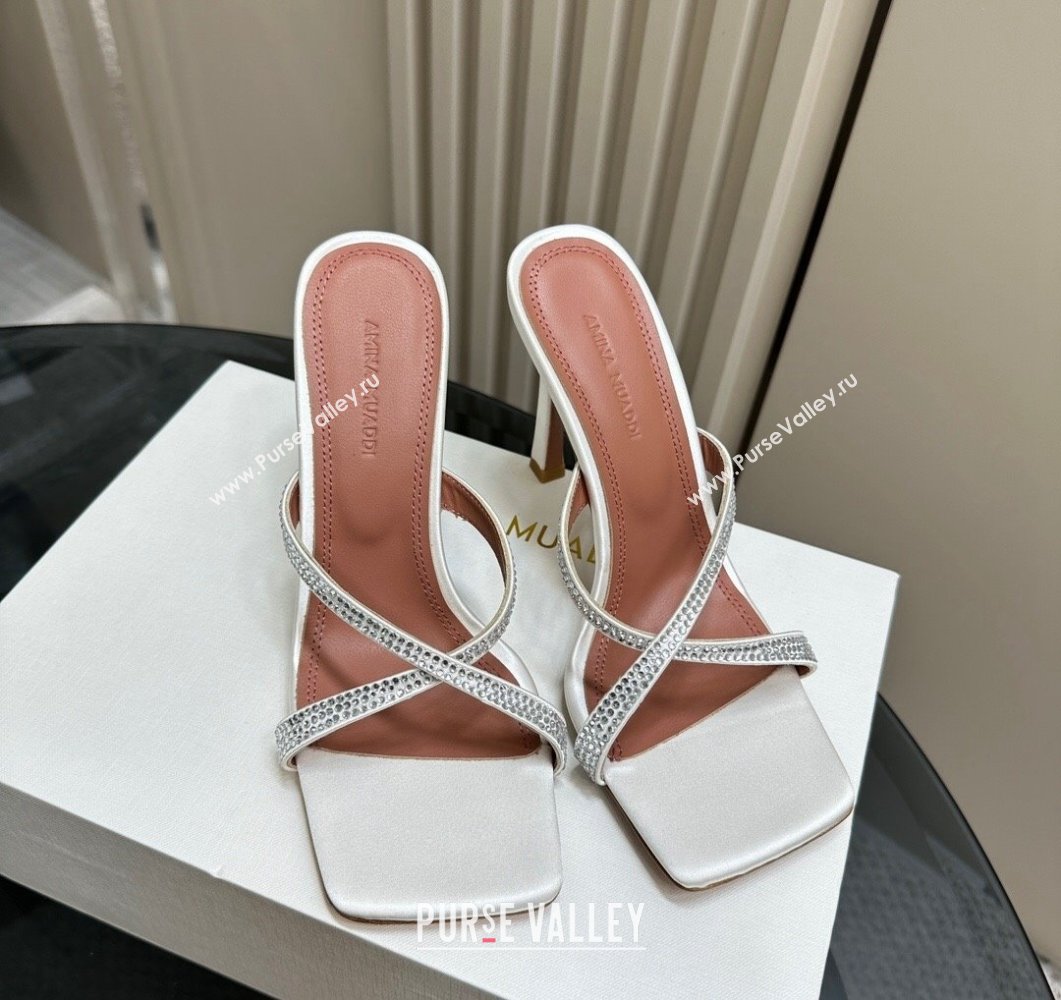 Amina Muaddi Adriana Crystal Slide Sandals 10.5cm in Satin White 2023 AM09111 (MD-23091164)