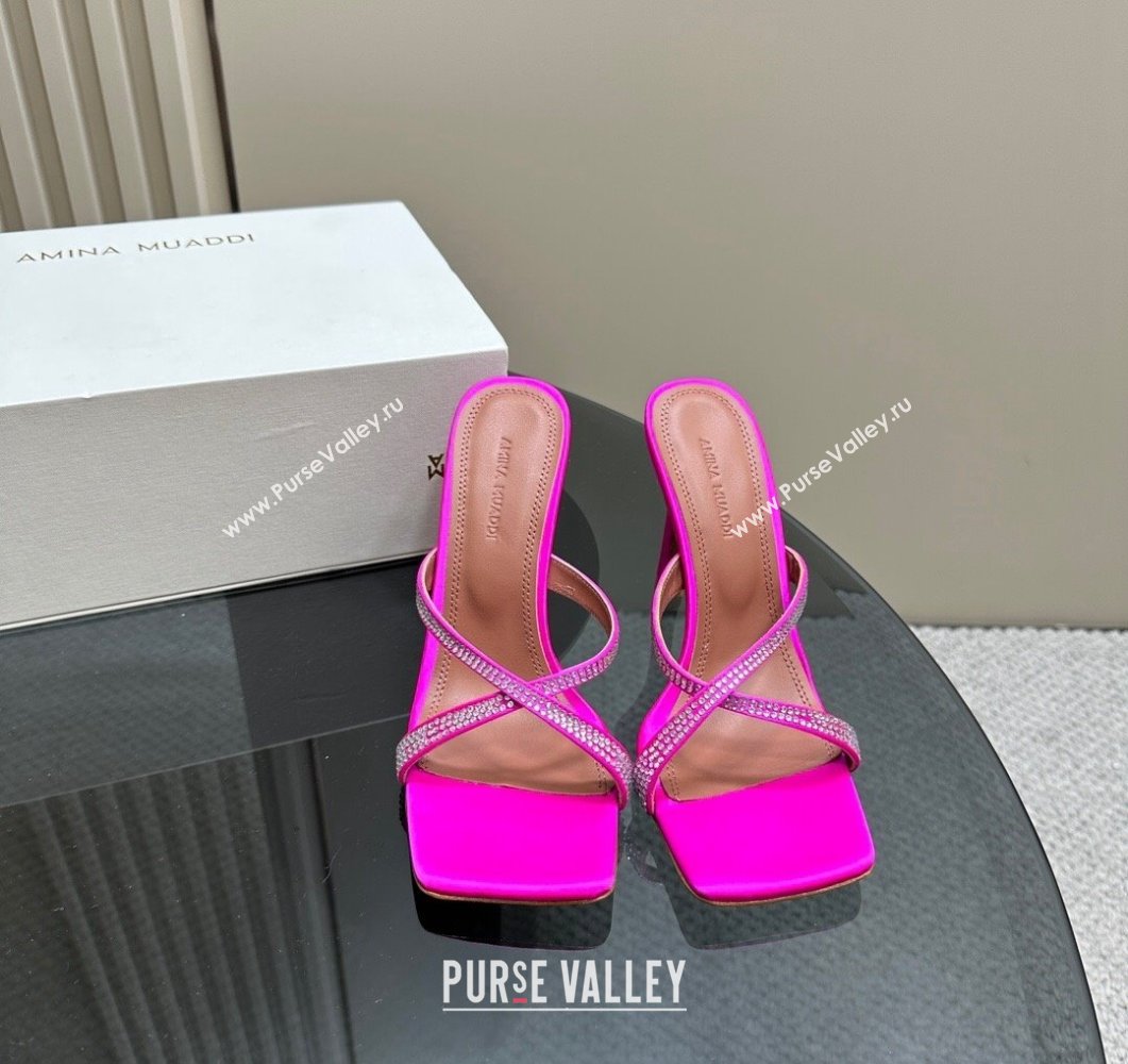 Amina Muaddi Adriana Crystal Slide Sandals 10.5cm in Satin Dark Pink 2023 AM09111 (MD-23091165)