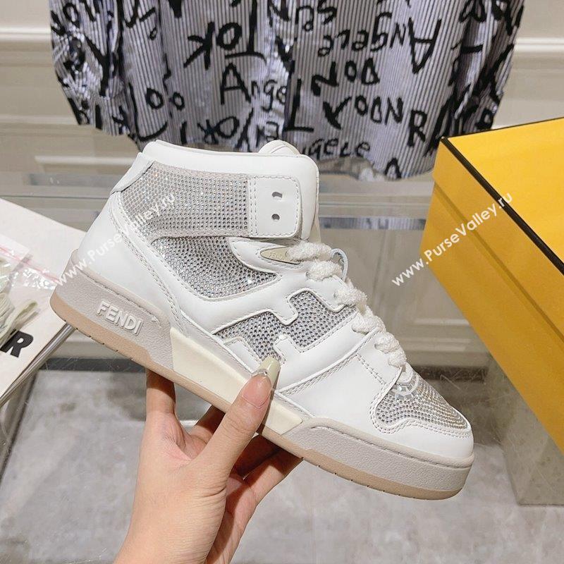 Fendi Match High Top Sneakers in Leather and Crystals White 2023 (SS-230910140)