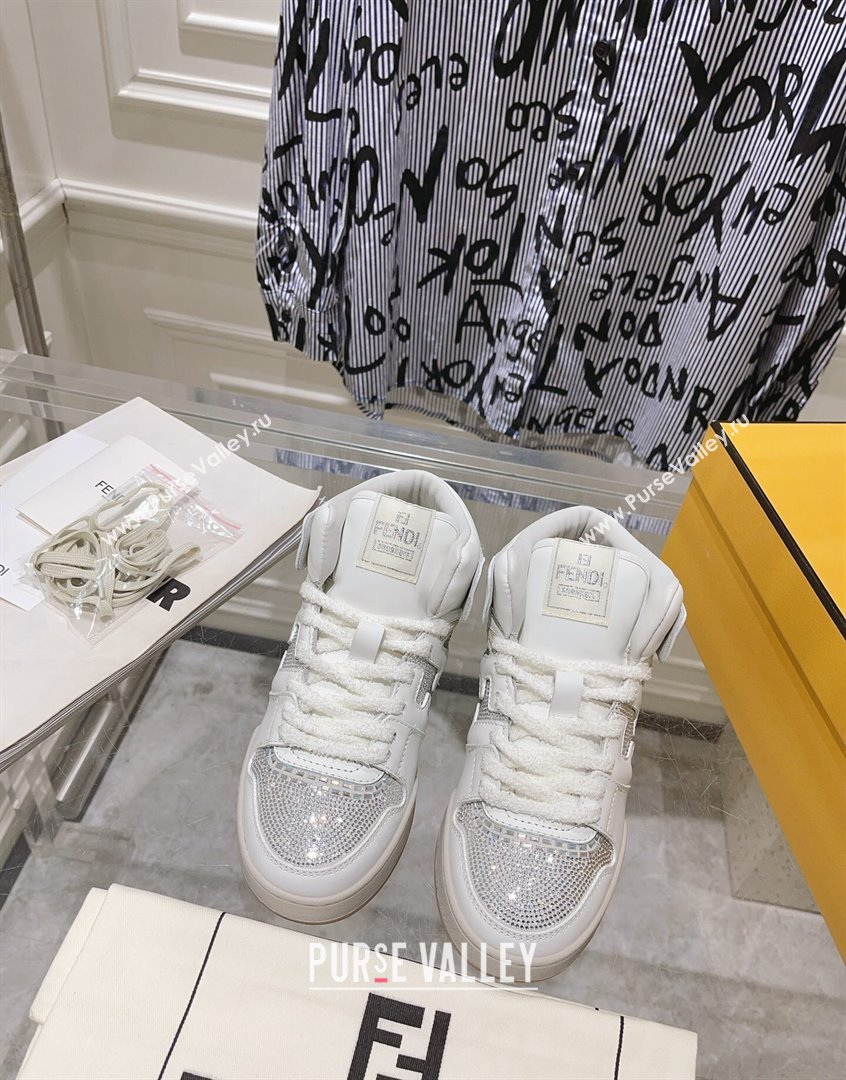 Fendi Match High Top Sneakers in Leather and Crystals White 2023 (SS-230910140)